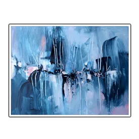 Framed horizontal blue & pink abstract wall art print