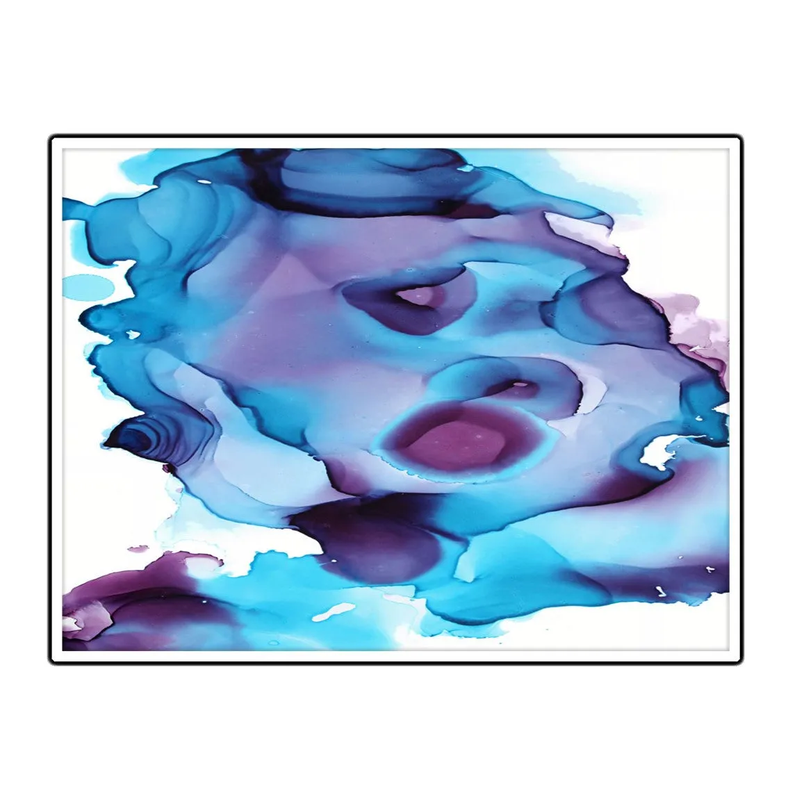 Framed horizontal blue & purple abstract alcohol ink art print