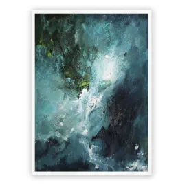 Framed vertical blue & green abstract wall art print