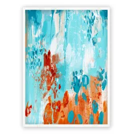 Framed vertical blue & orange abstract wall art print