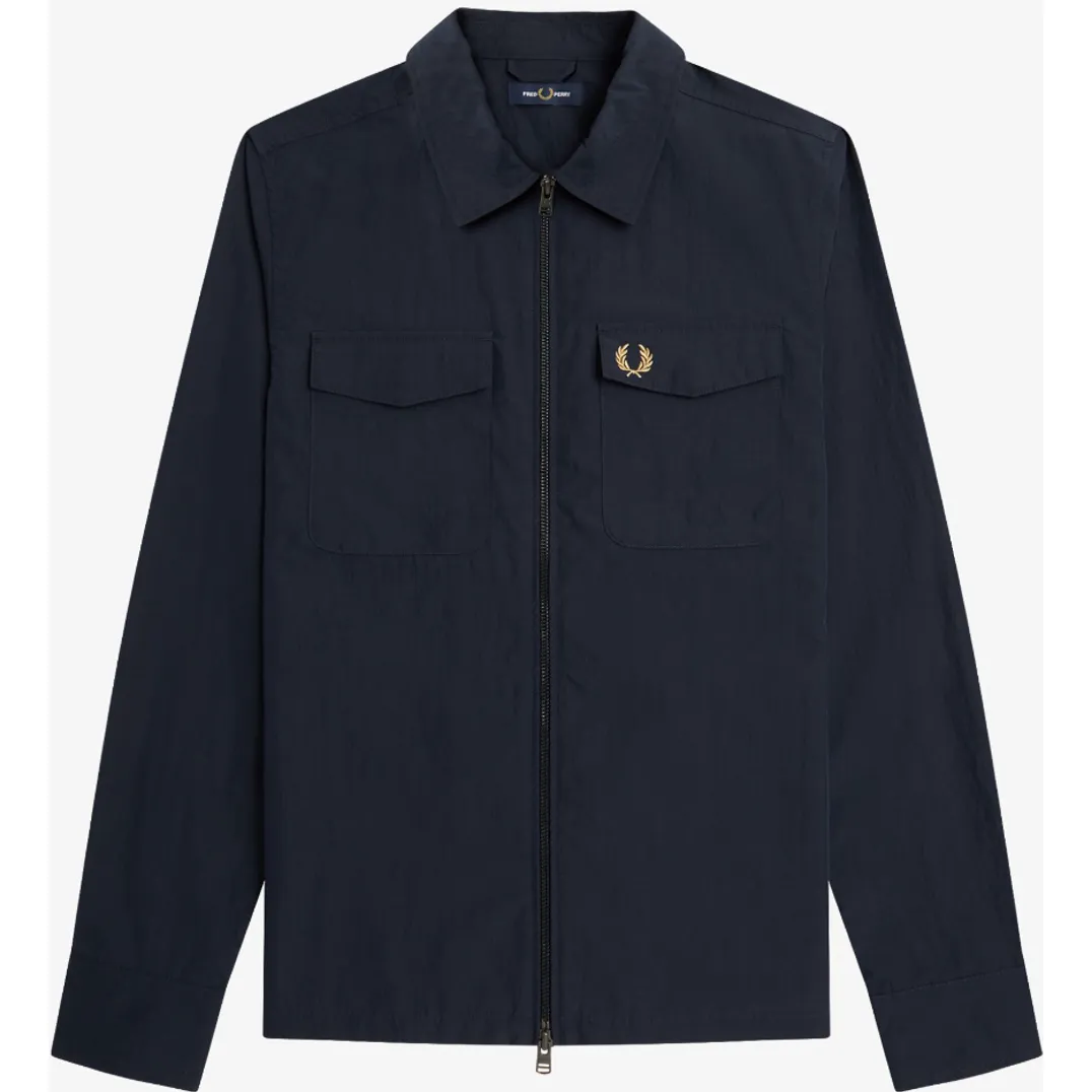 Fred Perry - M5684 Textured Zip Through Navy 608 - Overshirt