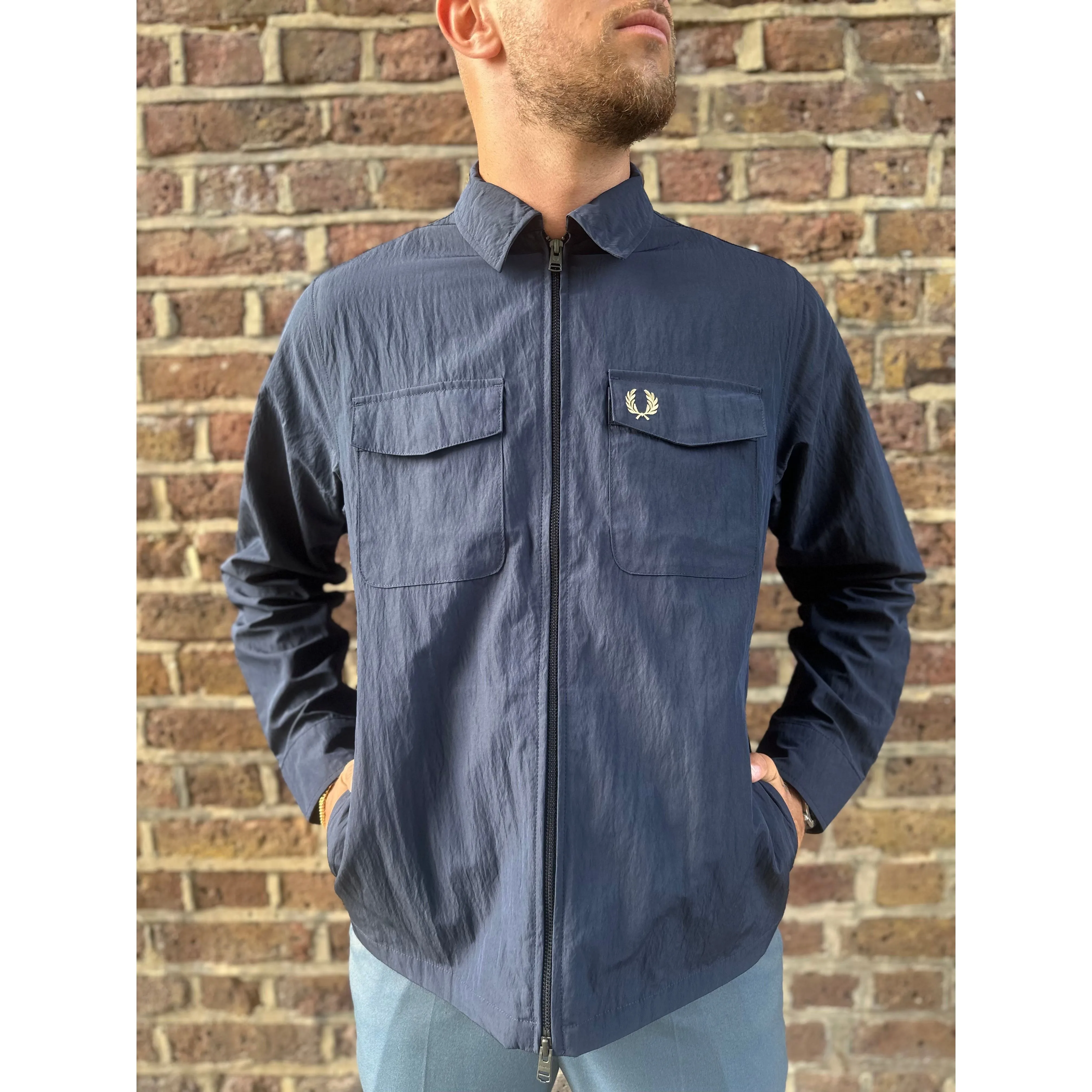 Fred Perry - M5684 Textured Zip Through Navy 608 - Overshirt