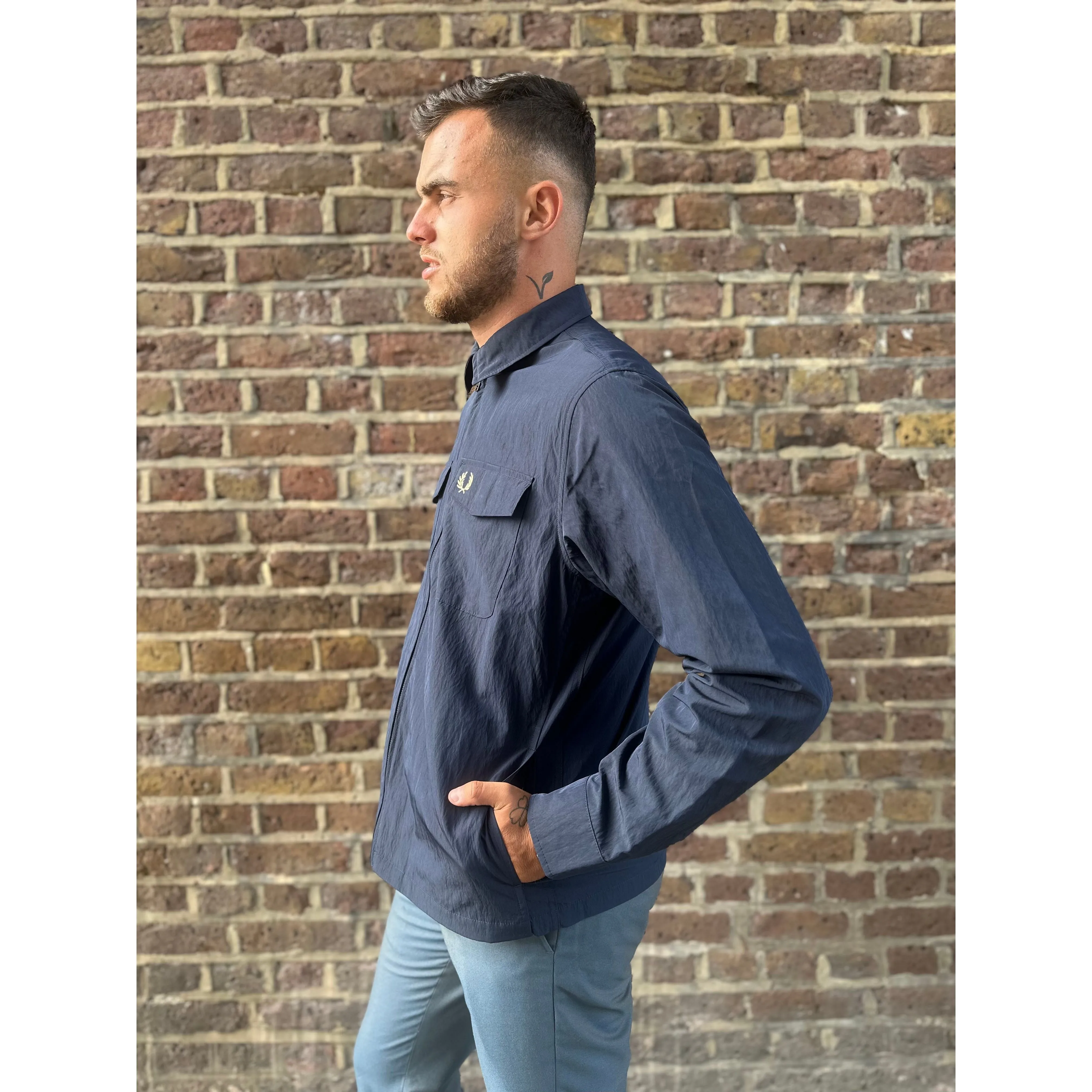 Fred Perry - M5684 Textured Zip Through Navy 608 - Overshirt