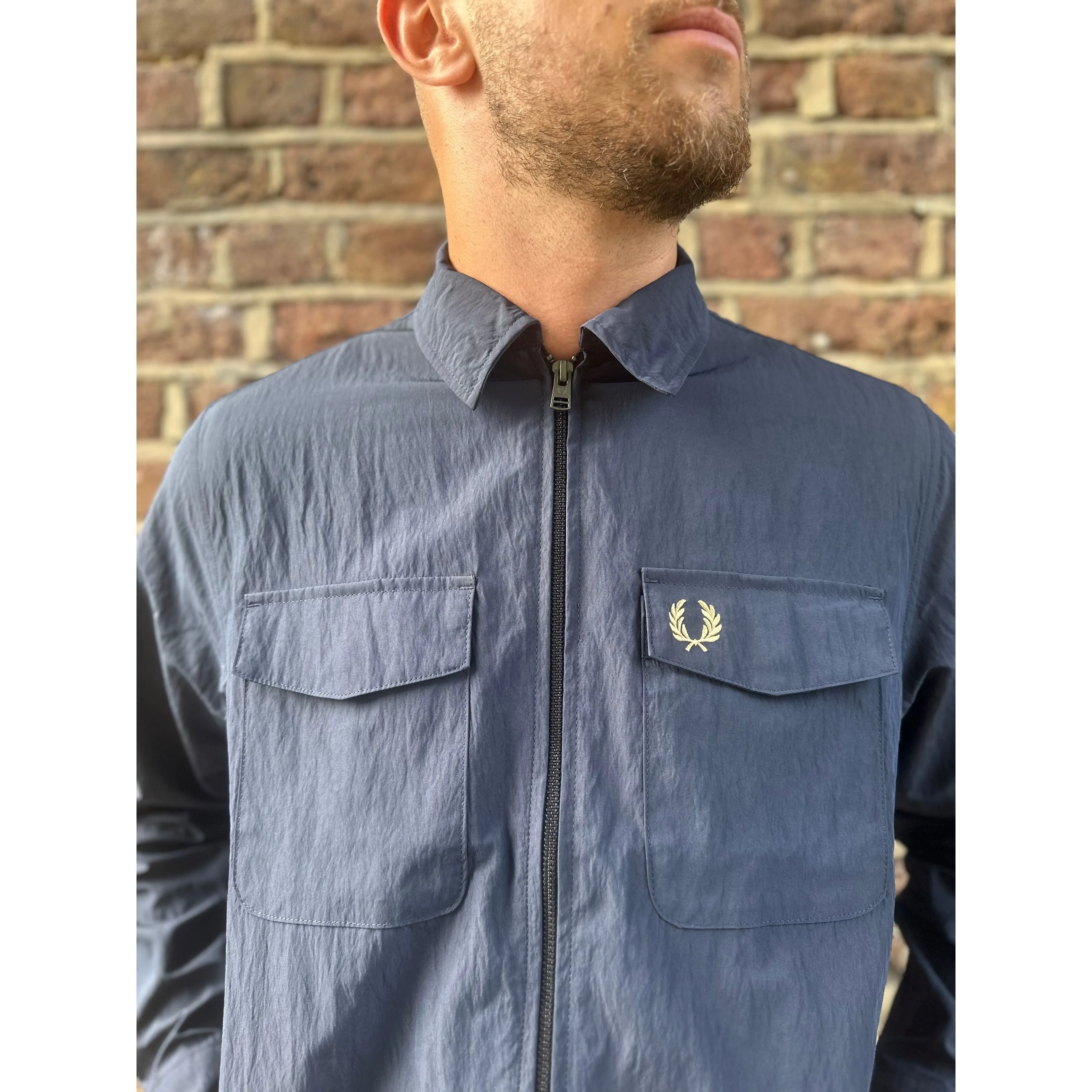 Fred Perry - M5684 Textured Zip Through Navy 608 - Overshirt