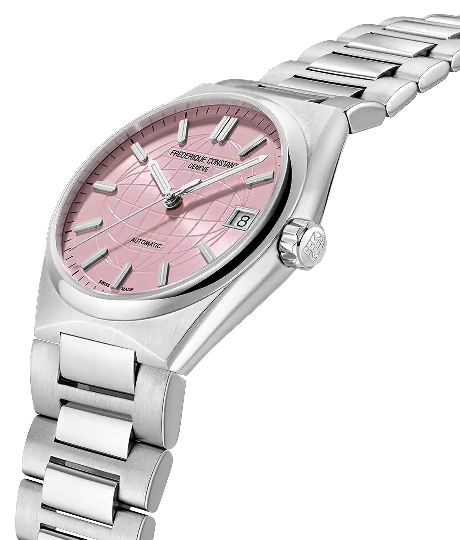 Frederique Constant Highlife Automatic Stainless Steel Pink Dial Interchangeable White Rubber Strap Date Womens Watch FC-303LP2NH6B