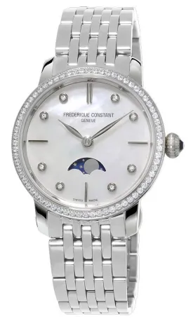 Frederique Constant Slimline Moonphase Stainless Steel Mother-of-Pearl Dial Diamonds Quartz Womens Watch FC-206MPWD1SD6B