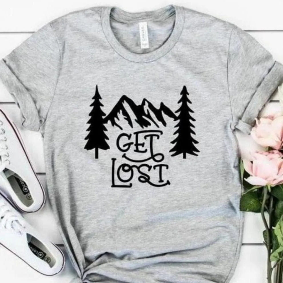 Get Lost in the Mountains T-shirt  - S-3XL - Lt Gray