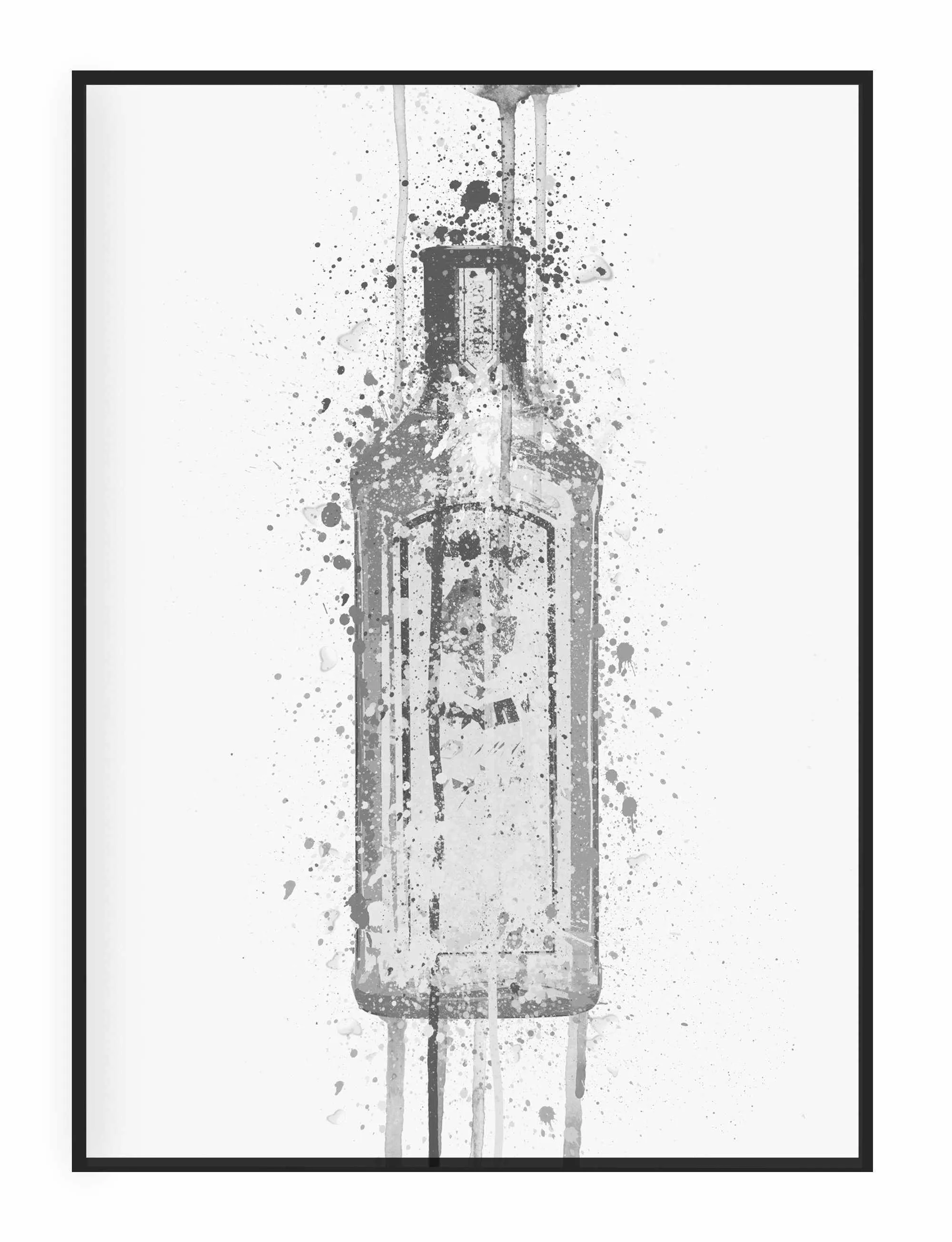 Gin Bottle Wall Art 'Ocean Blue' (Grey Edition)