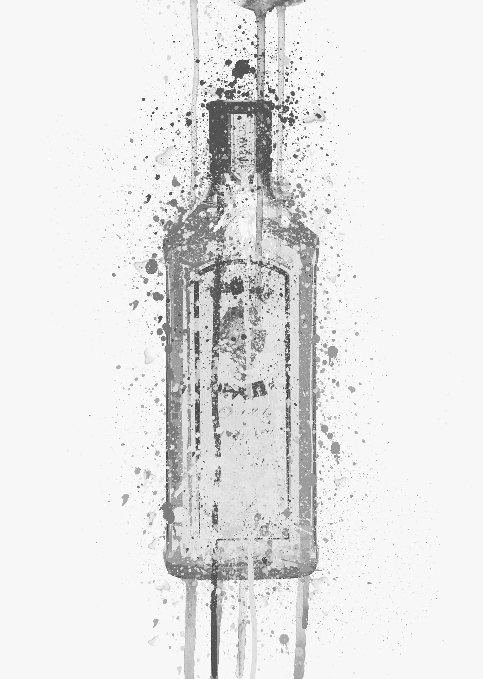 Gin Bottle Wall Art 'Ocean Blue' (Grey Edition)