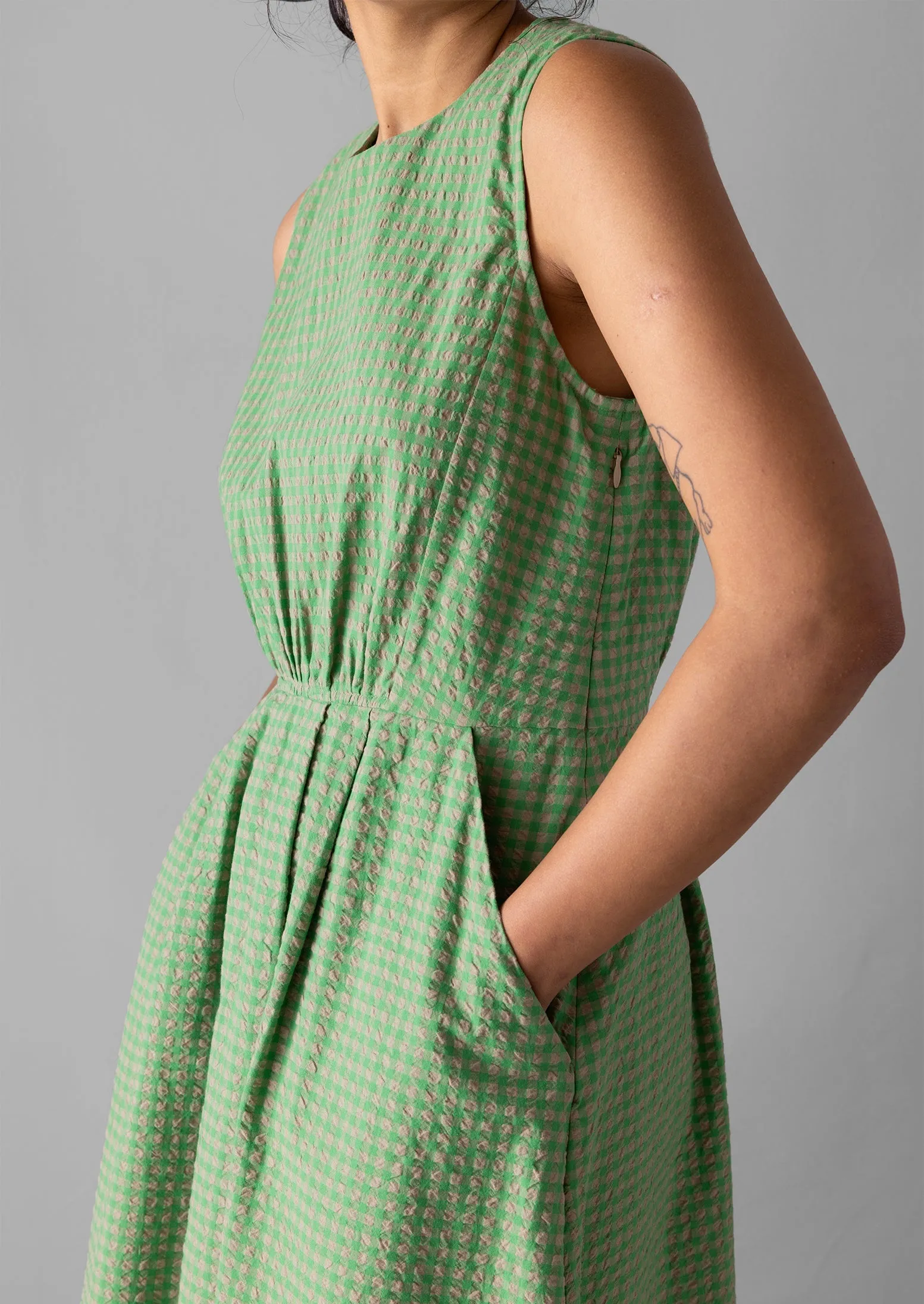 Gingham Cotton Seersucker Dress | Tapioca