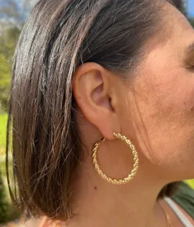 Gold Twisted Rope Hoop Earrings