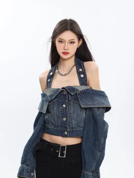 Halter Neck Denim Crop Top