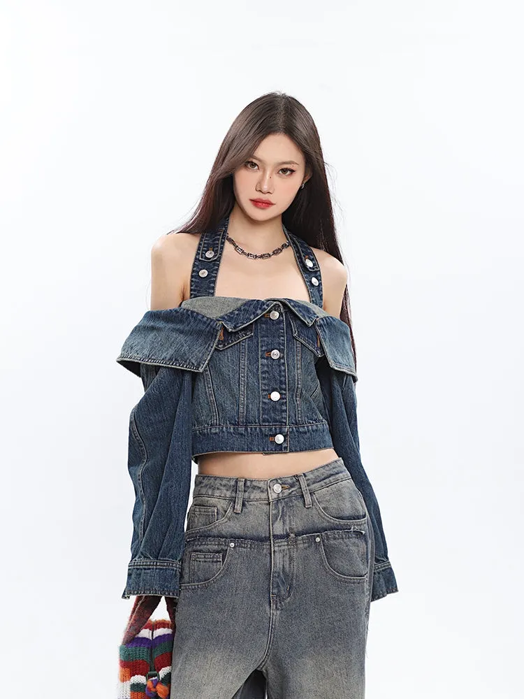 Halter Neck Denim Crop Top