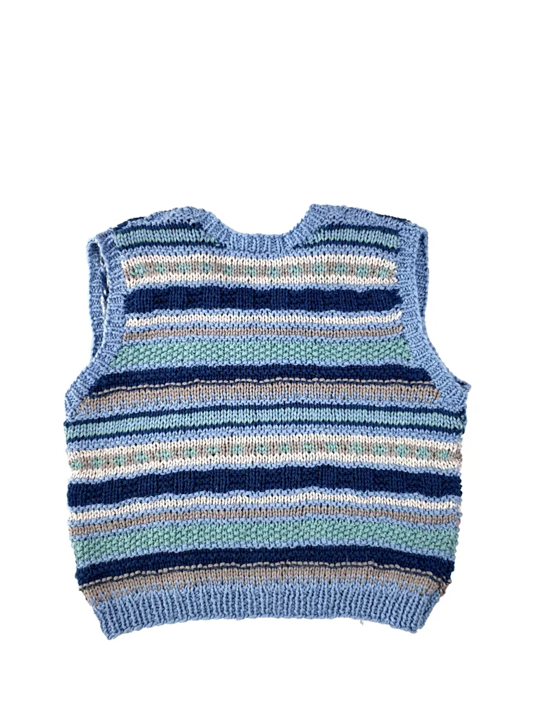 HAND KNITTED SLIPOVER WITH BLUE STRIPED PATTERN