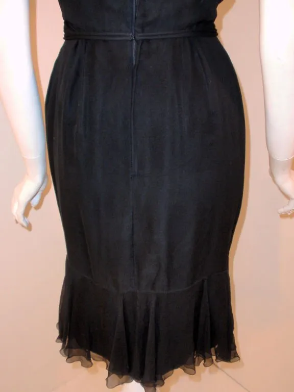 HELEN ROSE 1960s Vintage Black Ruffle Chiffon Cocktail Dress