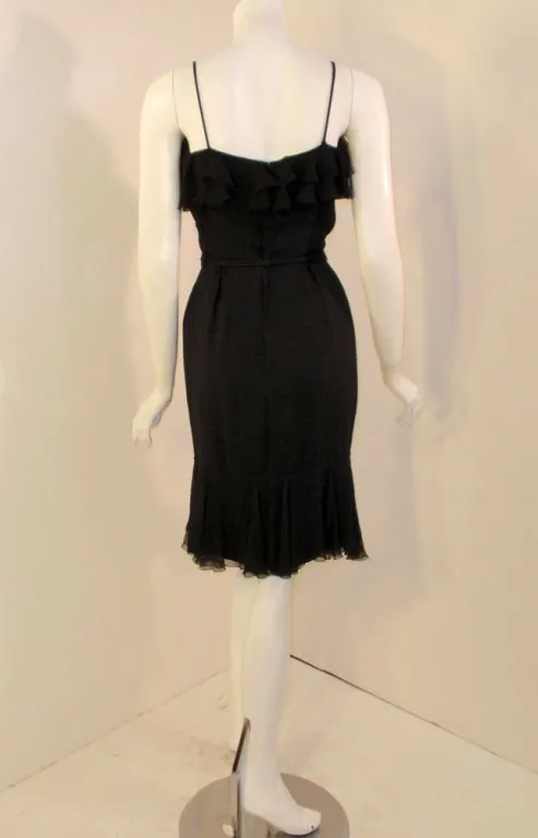 HELEN ROSE 1960s Vintage Black Ruffle Chiffon Cocktail Dress