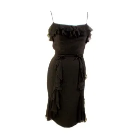 HELEN ROSE 1960s Vintage Black Ruffle Chiffon Cocktail Dress