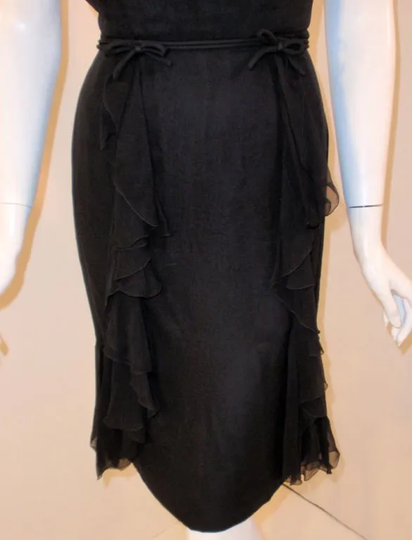 HELEN ROSE 1960s Vintage Black Ruffle Chiffon Cocktail Dress