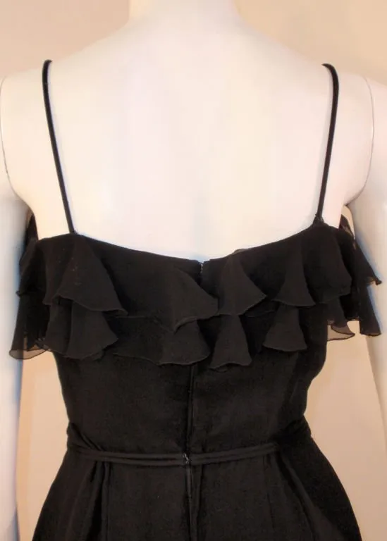 HELEN ROSE 1960s Vintage Black Ruffle Chiffon Cocktail Dress