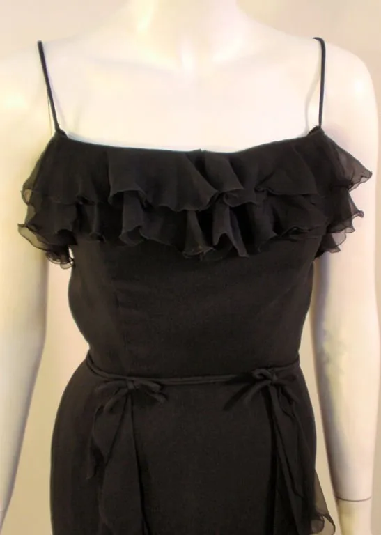 HELEN ROSE 1960s Vintage Black Ruffle Chiffon Cocktail Dress