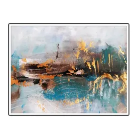 Horizontal blue & gold abstract landscape wall art print