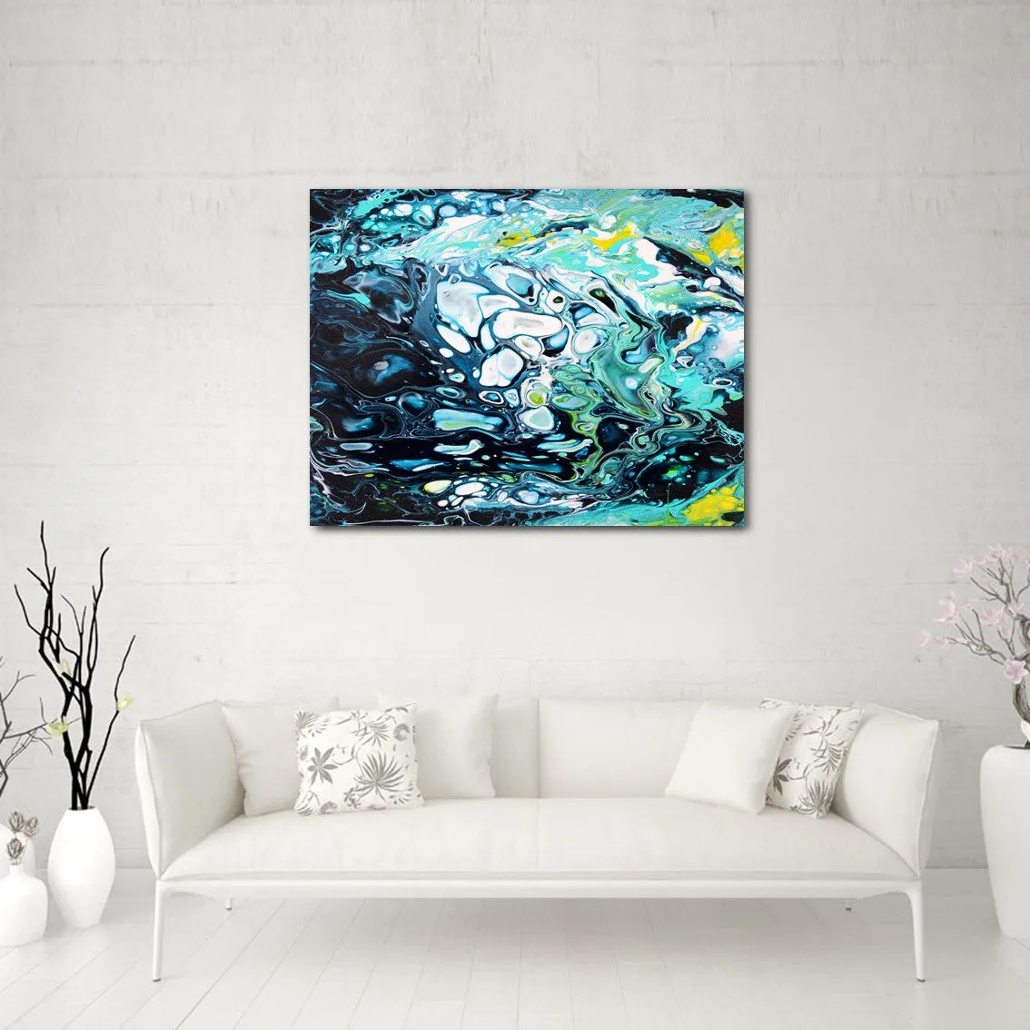 Horizontal blue & teal abstract wall art print