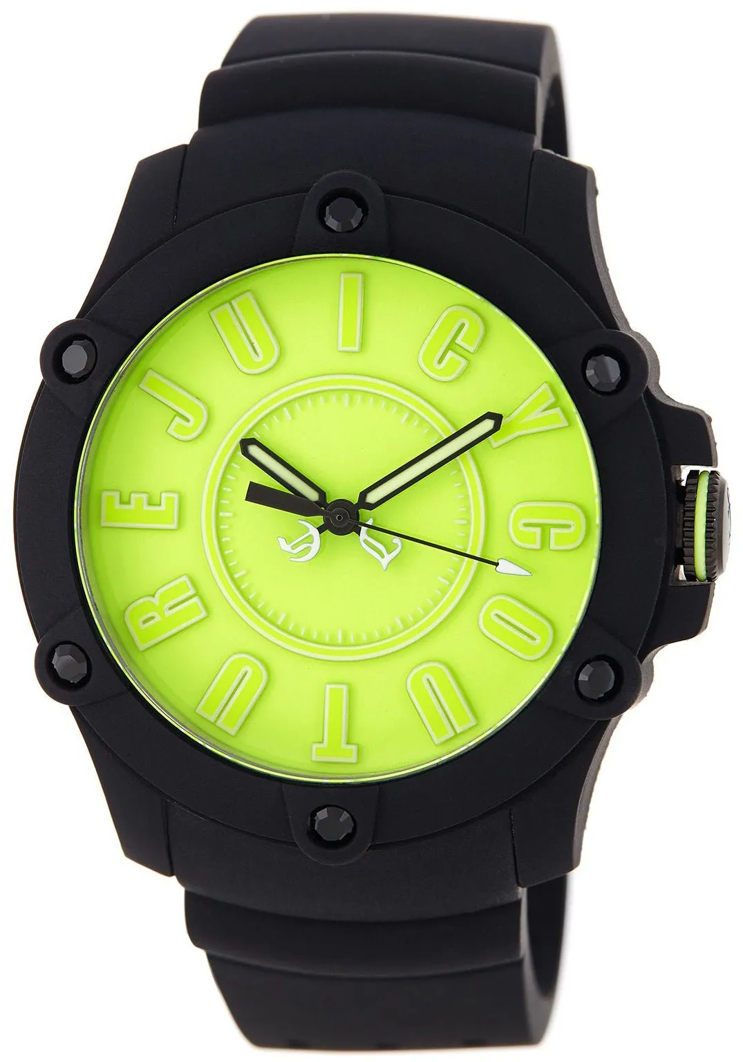 Juicy Couture Surfside Black Rubber Case Analog Quartz Neon Green Dial Women's Watch 1900906