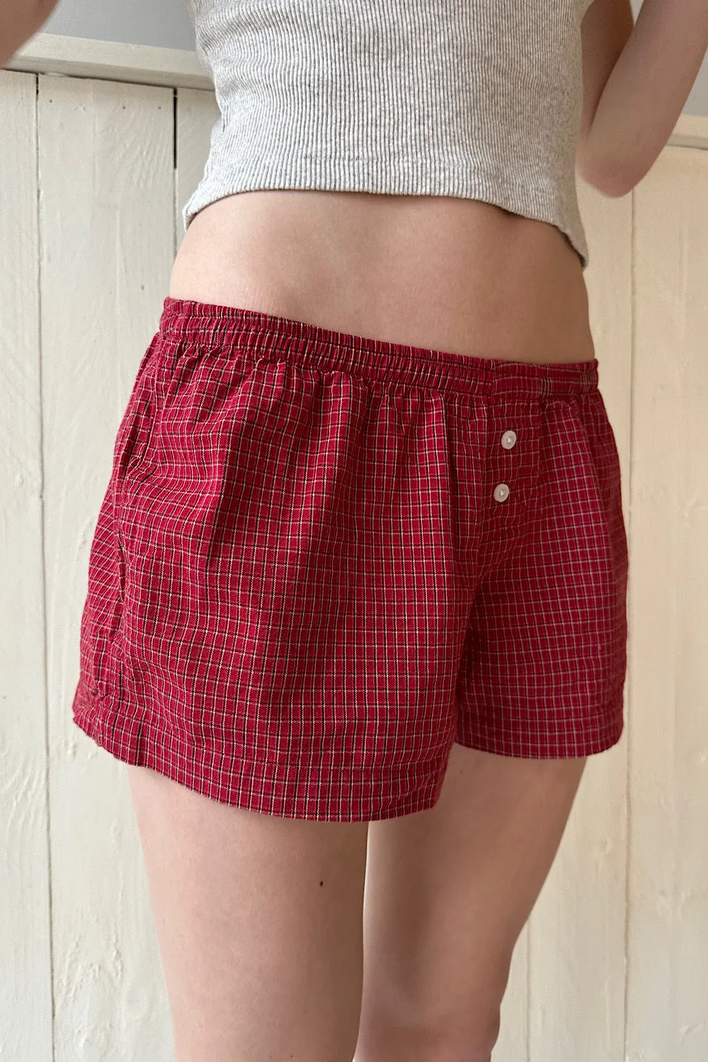 Keira Red Plaid Sweatshorts