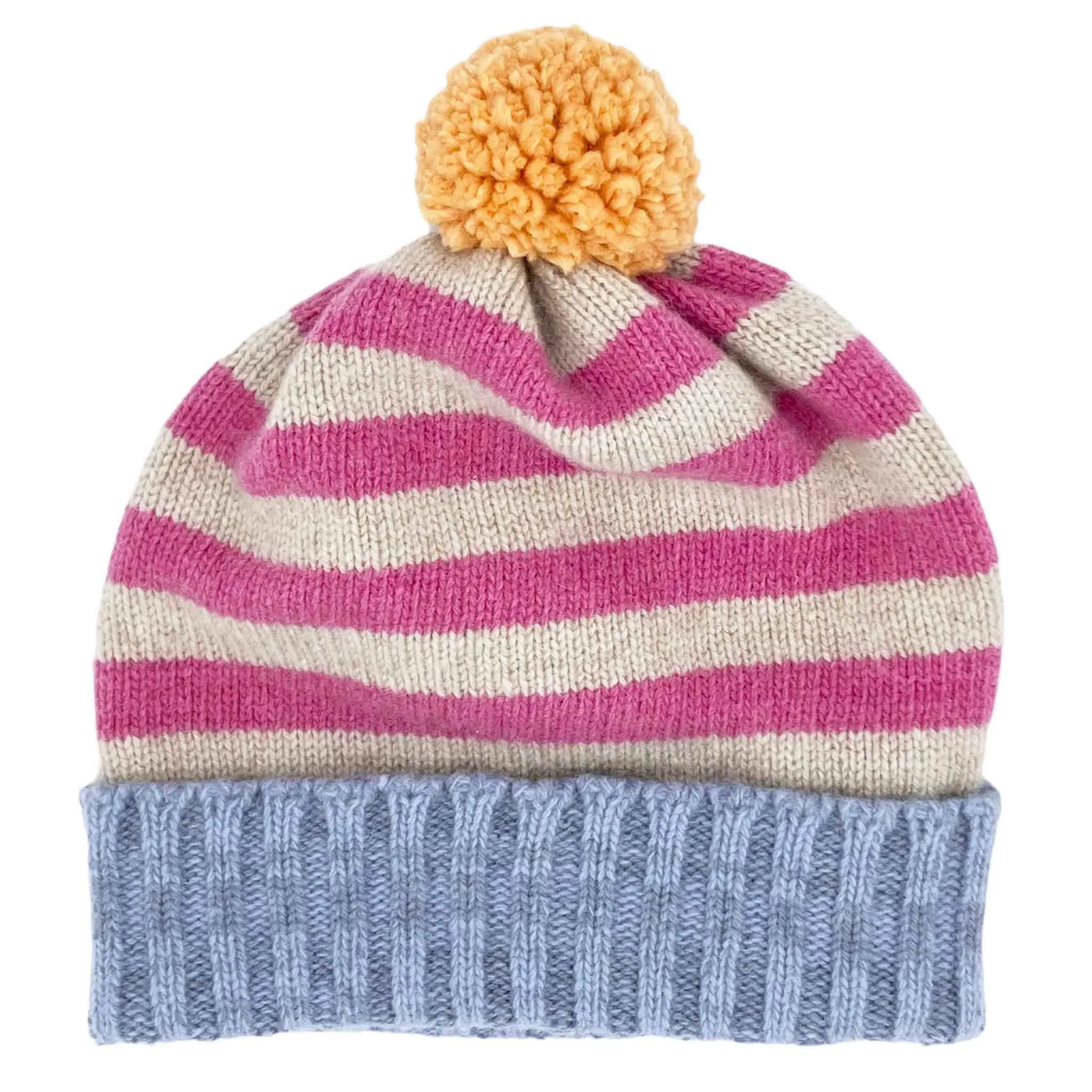 Kids' Bubblegum Pink & Lilac Rib Stripe Bobble Hat