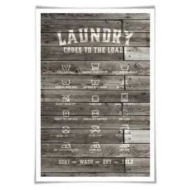 Laundry Symbols Laundry Room Art Poster. 4 Sizes. Wood Rustic Laundry Procedures Rules