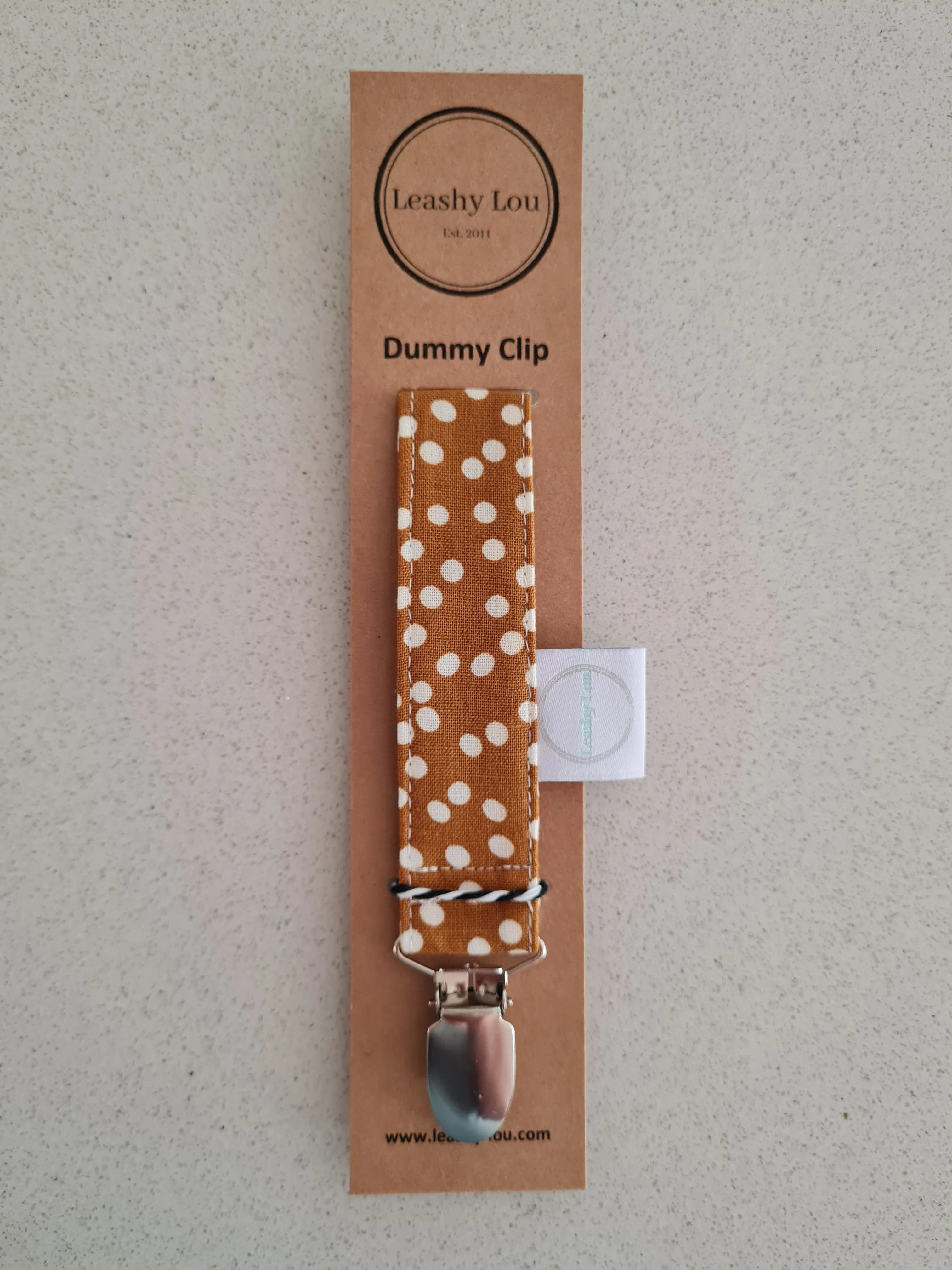 Linen Mustard Polkadots Dummy Clip / Pacifier Clip