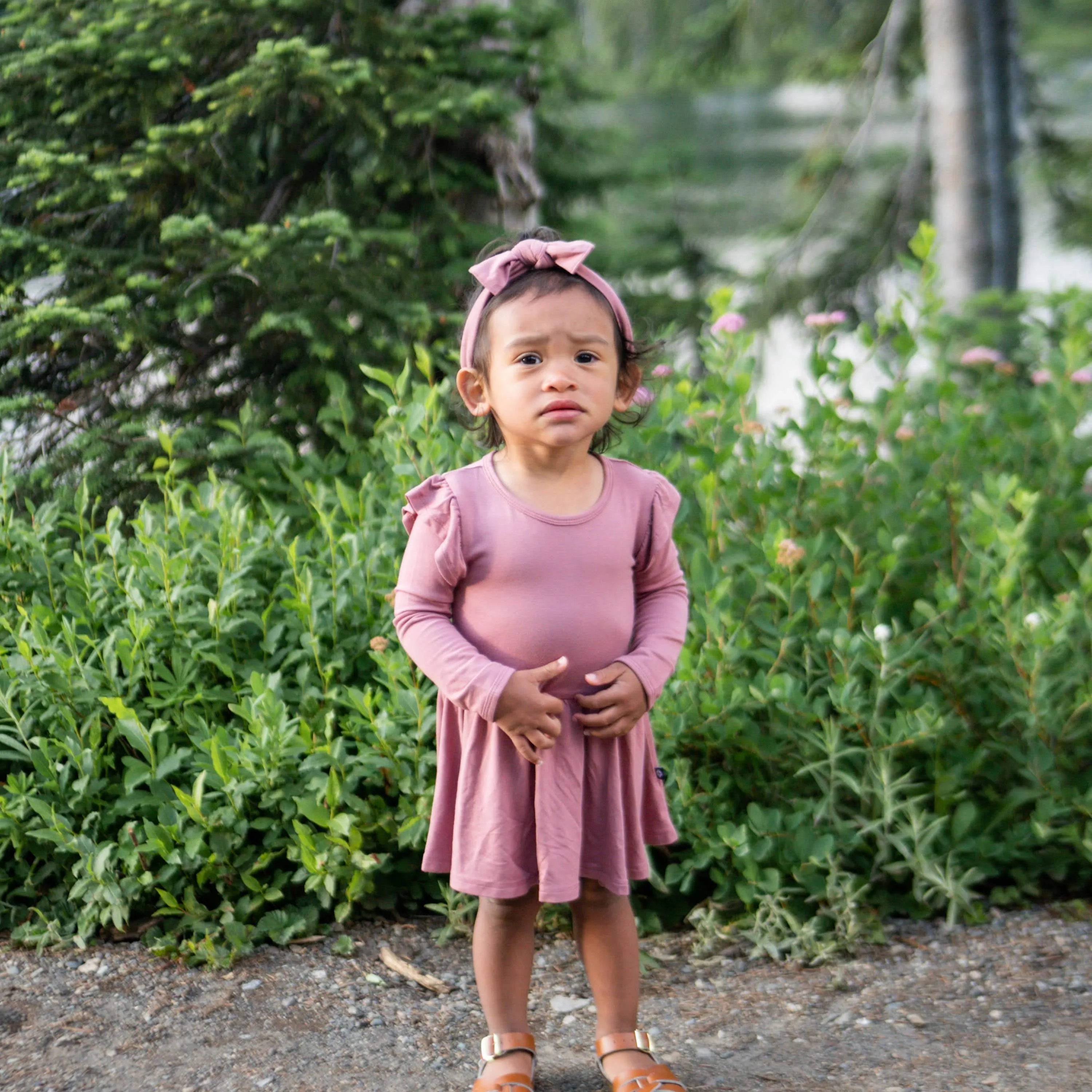 Long Sleeve Twirl Bodysuit Dress in Dusty Rose