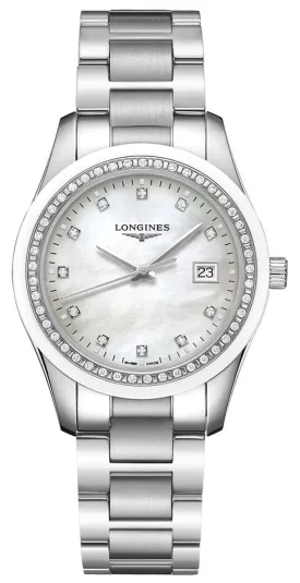 Longines Conquest Classic Stainless Steel Mother-Of-Pearl Dial Diamonds Date Womens Watch L2.387.0.87.6