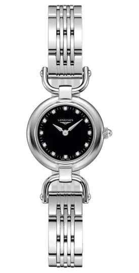 Longines Equestrian Stainless Steel Black Dial Diamonds Quartz Womens Watch L6.129.4.57.6