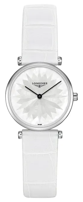 Longines La Grande Classique Stainless Steel Mother-Of-Pearl Dial White Leather Strap Quartz Womens Watch L4.209.4.05.2