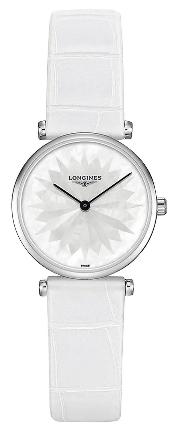 Longines La Grande Classique Stainless Steel Mother-Of-Pearl Dial White Leather Strap Quartz Womens Watch L4.209.4.05.2