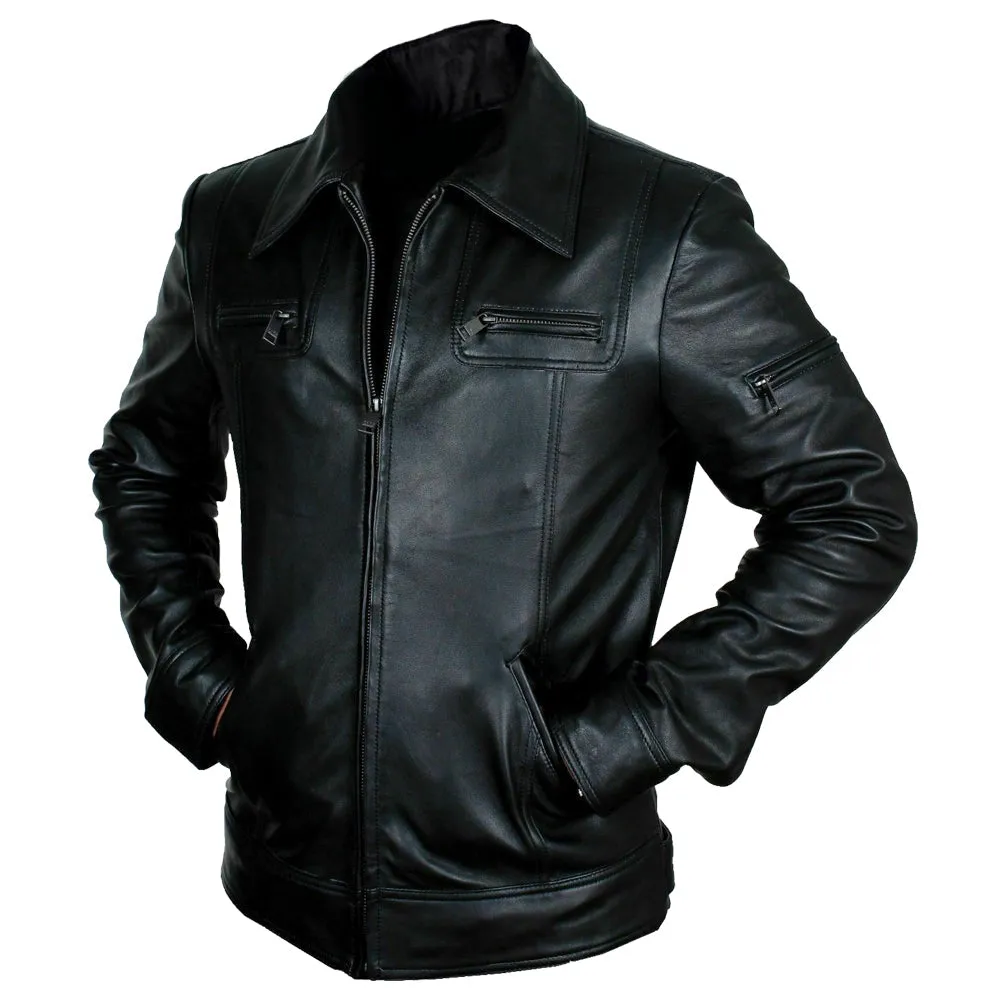 Men Buster Slim Fit Retro Black Leather Jacket