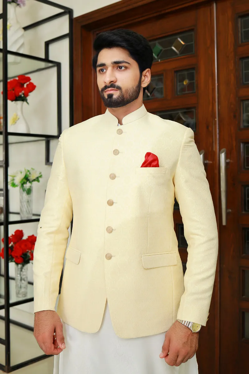 Men Jamawar Prince Coat Light Golden