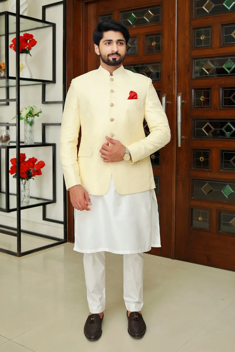 Men Jamawar Prince Coat Light Golden