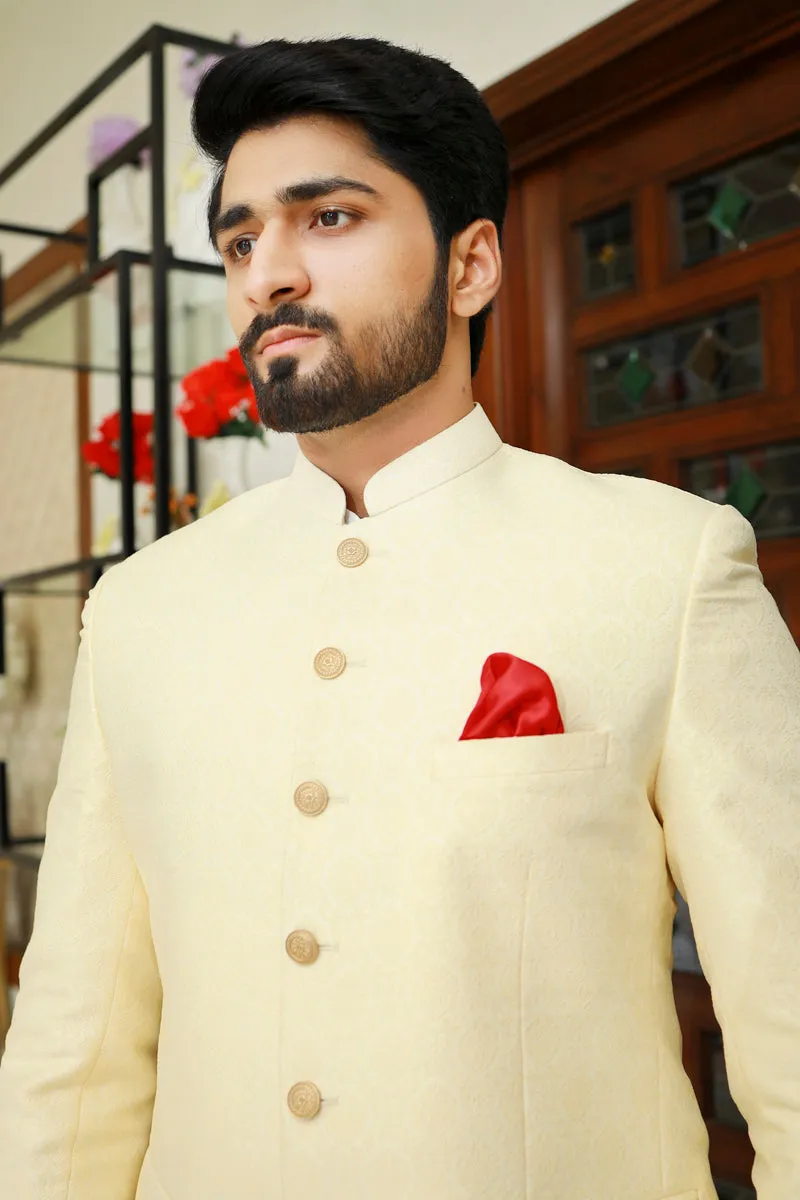 Men Jamawar Prince Coat Light Golden