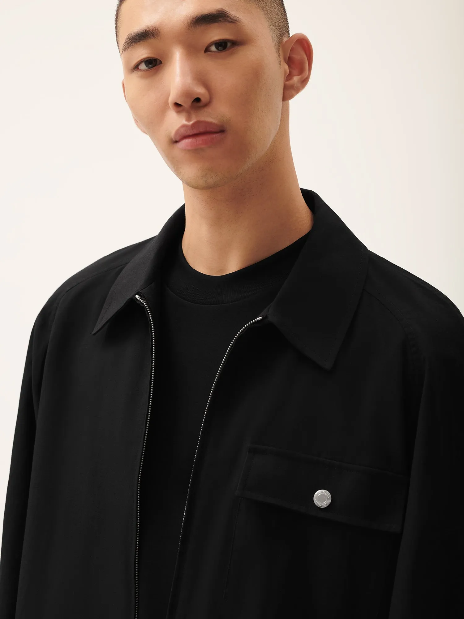 Mens DNA Cotton Linen Harrington Jacket—black