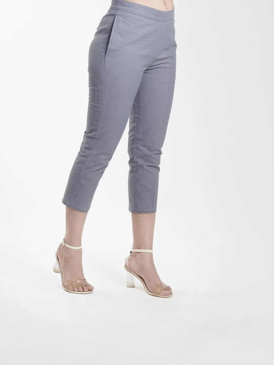 Mid Waist Cotton Stretch Half Pants - Grey