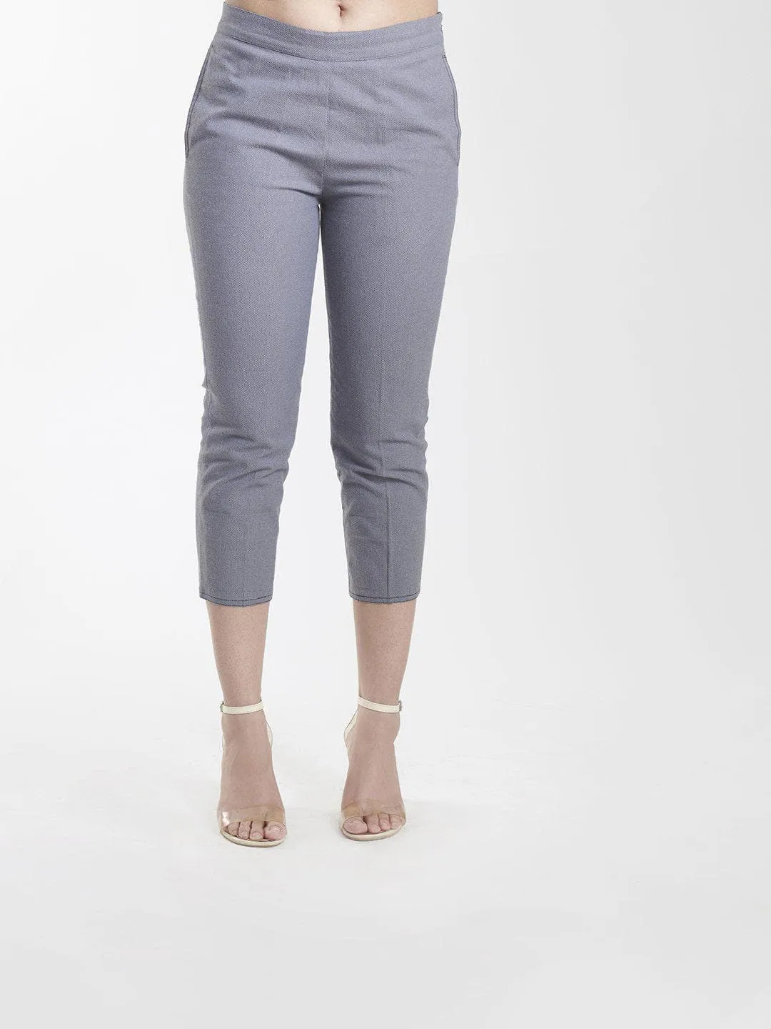 Mid Waist Cotton Stretch Half Pants - Grey