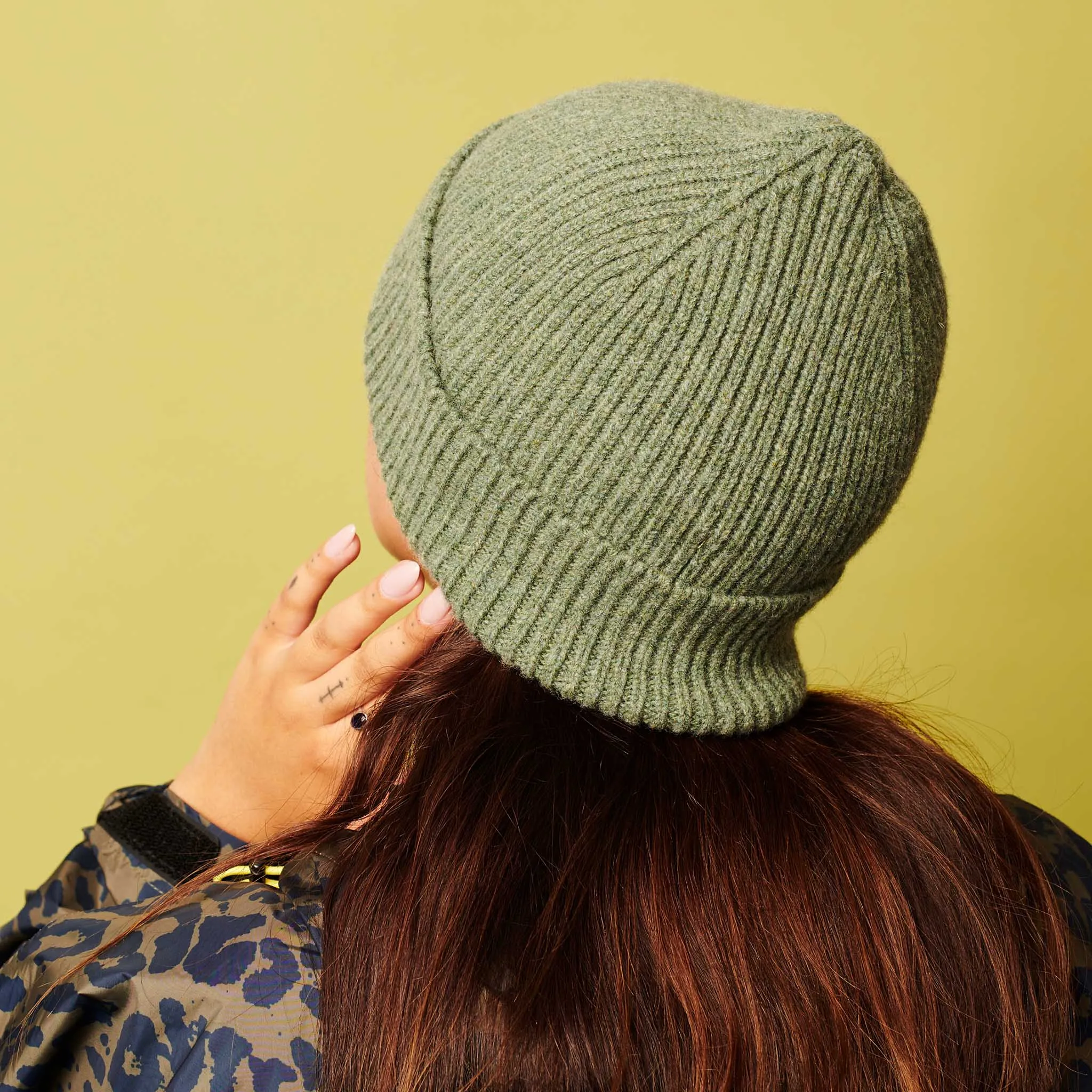 Moss Green Ribbed Lambswool Unisex Beanie