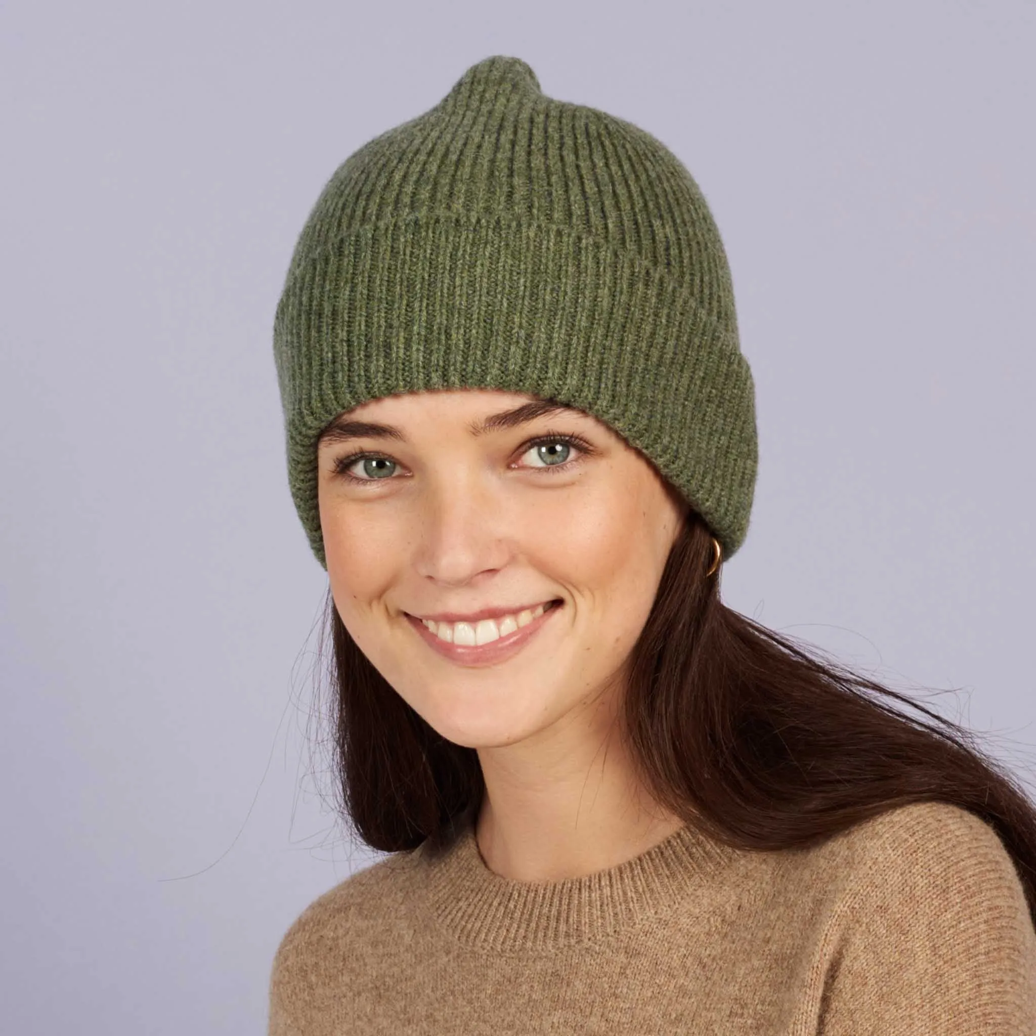 Moss Green Ribbed Lambswool Unisex Beanie