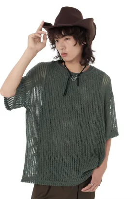 Open Knit Drop Shoulder Shirt