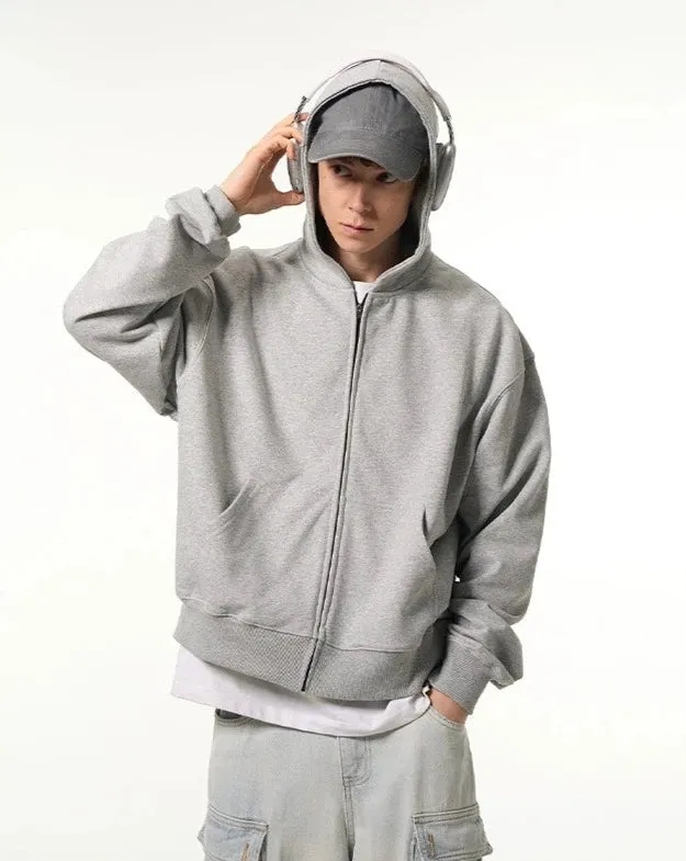 Oversized Boxy Mid-Crop Zip-Up Hoodie