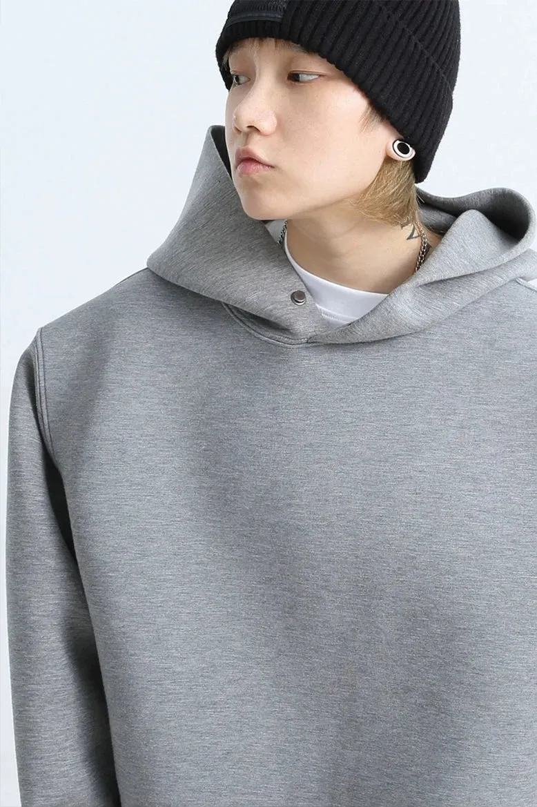 Oversized Button No-String Pullover Hoodie