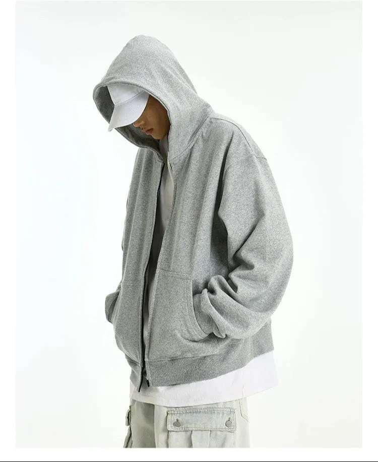 Oversized Mid-Crop Zip-Up Lightweight Hoodie with Pockets