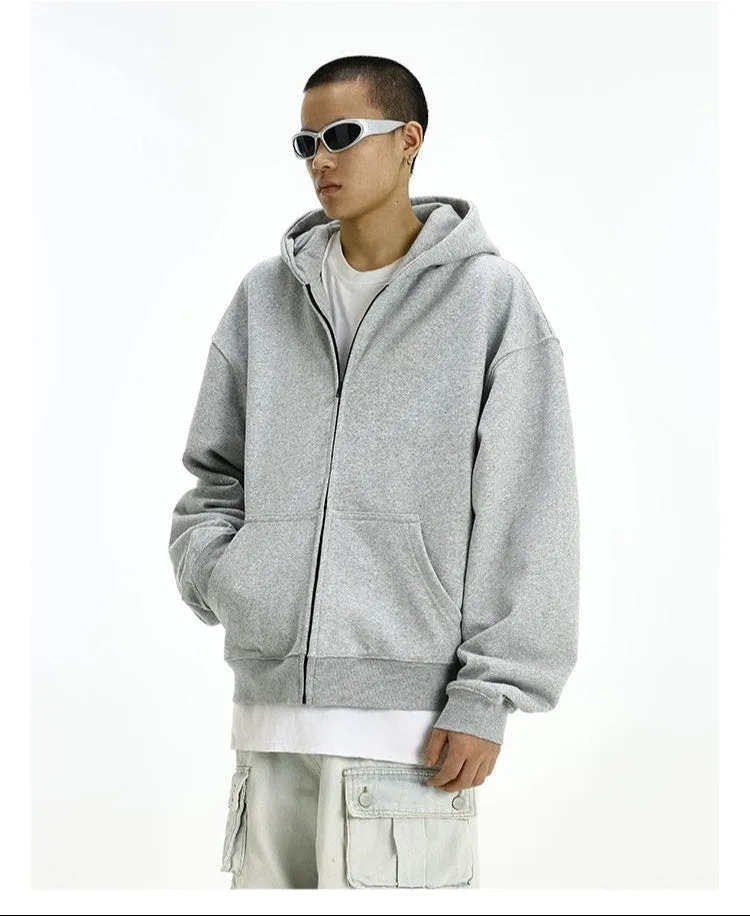 Oversized Mid-Crop Zip-Up Lightweight Hoodie with Pockets